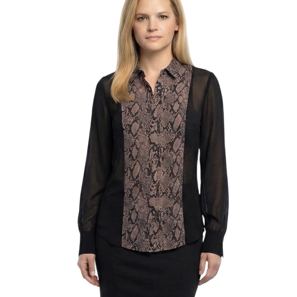 Frame‎ Blouse Womens S Long Sleeve Silk Colorblock Snakeskin Print Downtown Chic